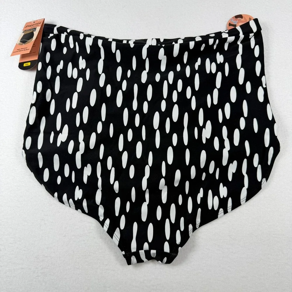 Shapermint Essentials High Waisted Control Bikini Bottom Black White Dot 4XL NEW